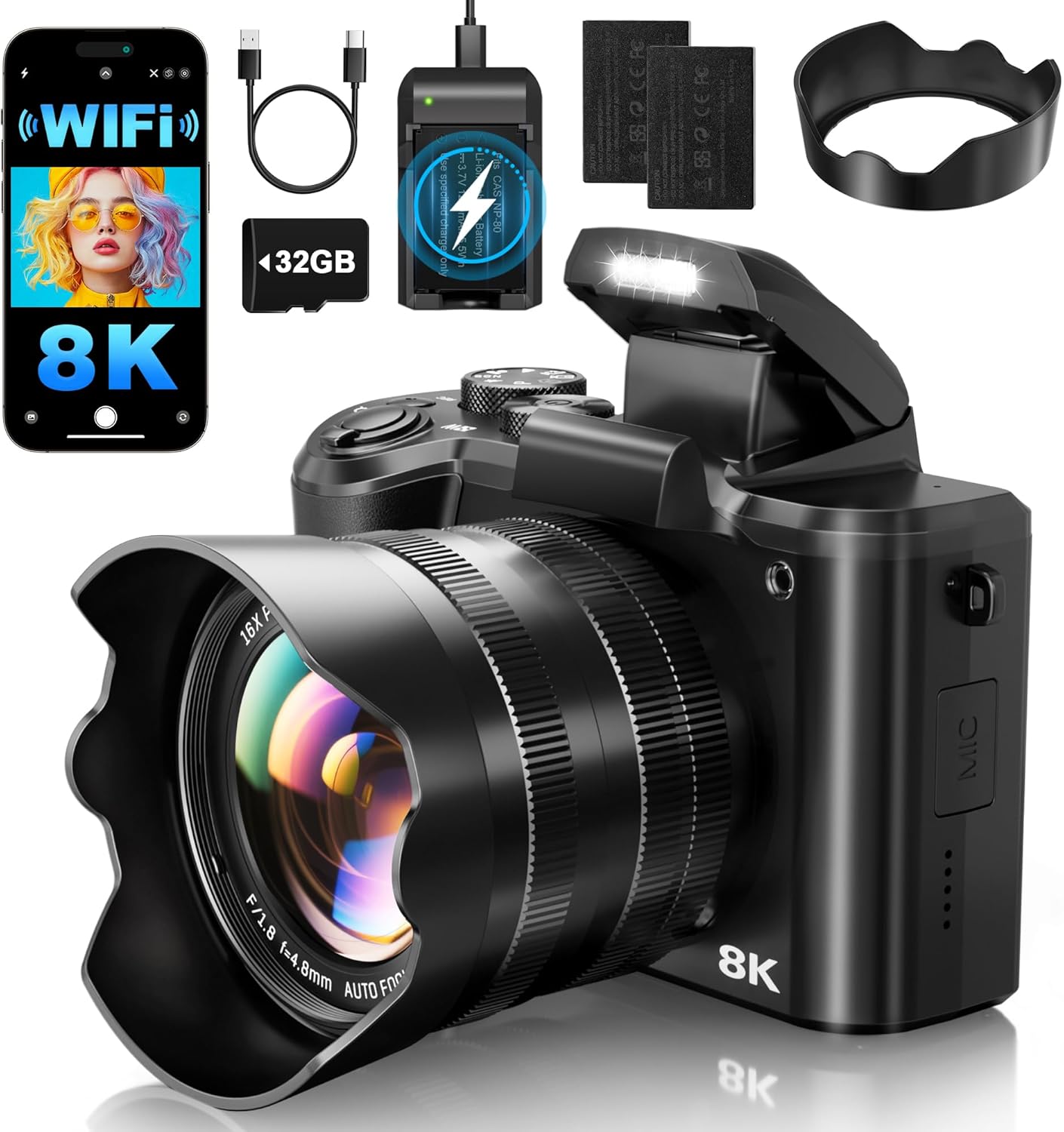 8K DIGITAL CAMERAS - Photography AUTOFOCUS 88MP WiFi - 16X Digital ZOOM