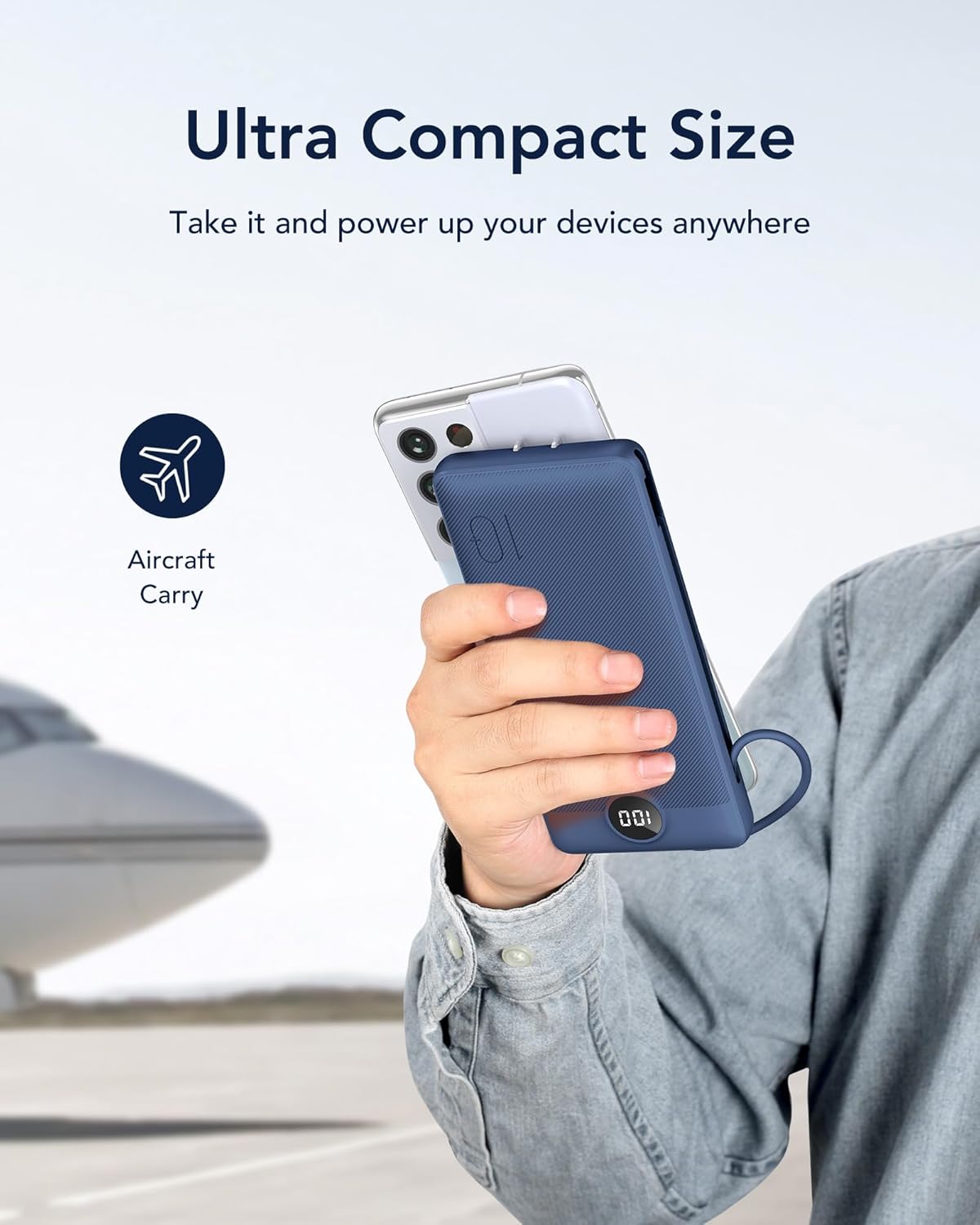 PORTABLE CHARGER with Built-in AC Plug & Cables, ULTRA SLIM Power Bank