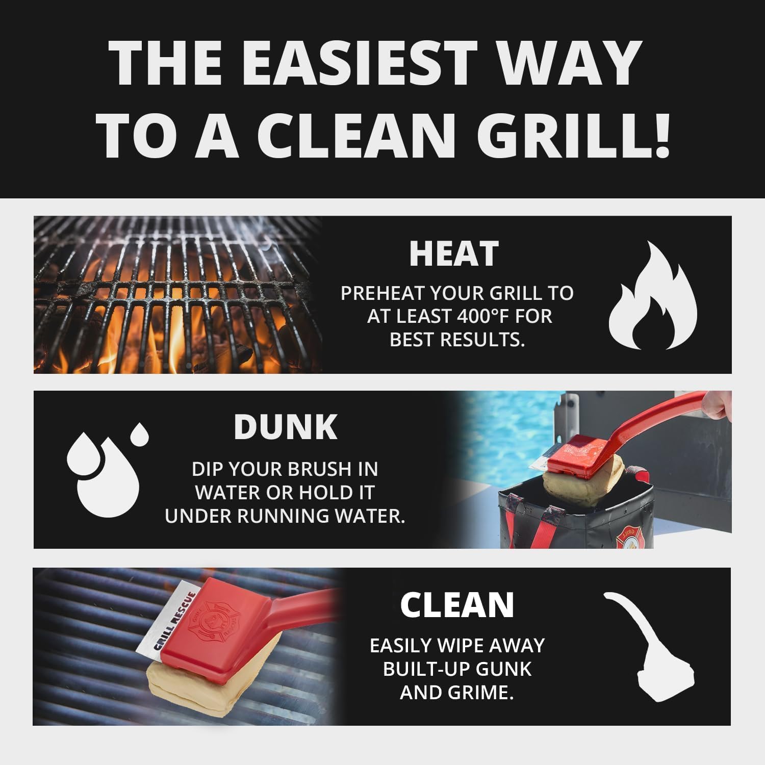 GRILL RESCUE BBQ - Bristle-Free Grill Brush for SAFE Cleaning