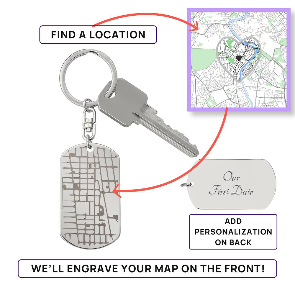 ENGRAVED DOG TAG - MAP Keychain (Special Locations)